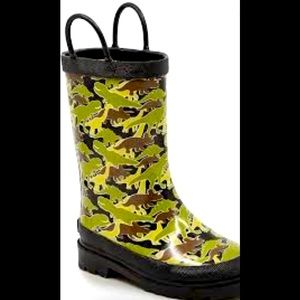 London Fog Kids Dinosaur Rain Boots - Green and Brown